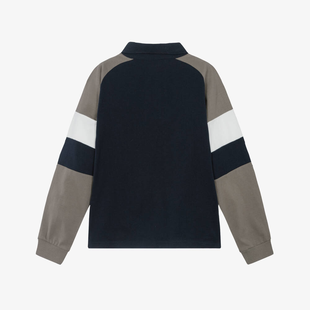 Mayoral Nukutavake-Boys Navy Blue & Grey Colourblock Jersey Polo Shirt | Childrensalon Outlet