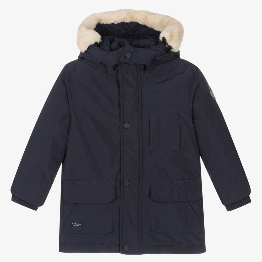 Mayoral - Boys Navy Blue Hooded Coat | Childrensalon