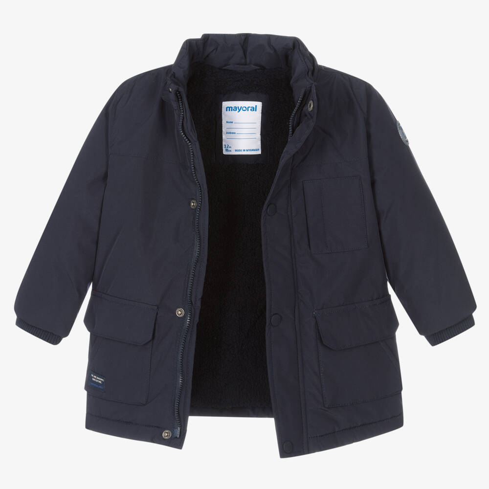 Mayoral-Boys Navy Blue Hooded Coat | Childrensalon Outlet