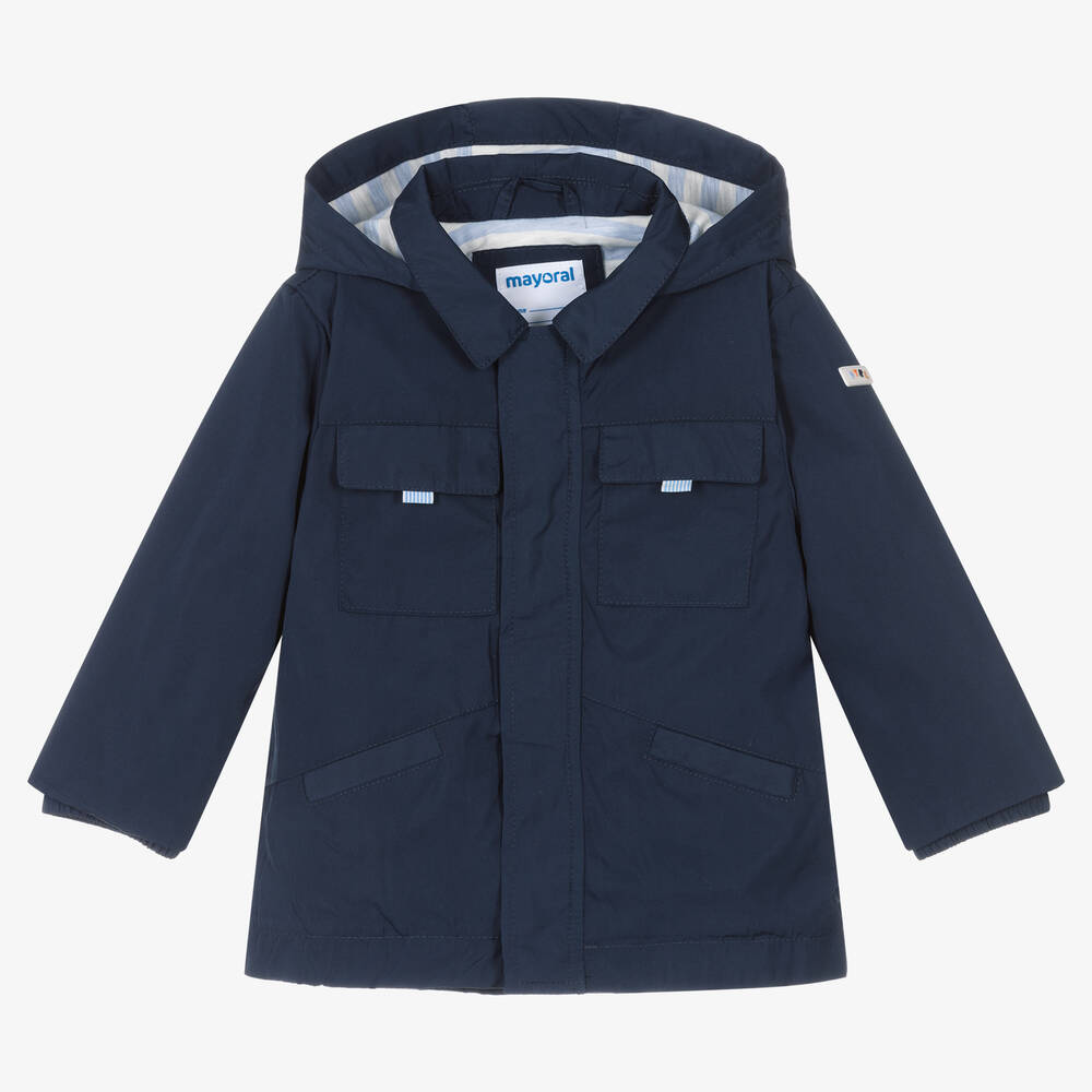 Mayoral-Boys Navy Blue Hooded Windbreaker Coat | Childrensalon Outlet