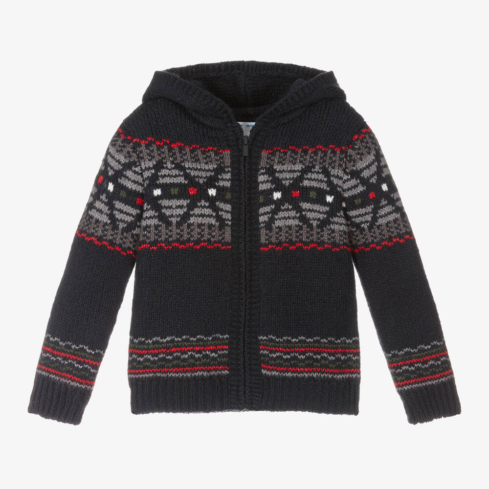 Boys Navy Blue Hooded Zip Up Cardigan