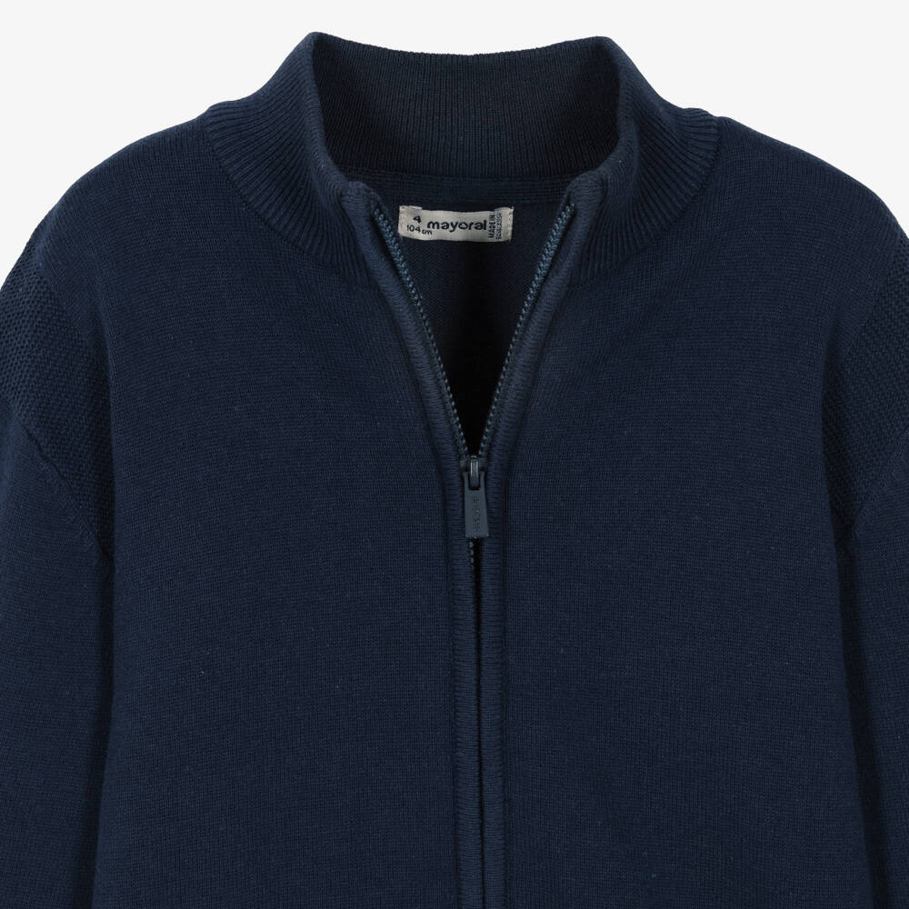 Mayoral-Boys Navy Blue Knit Zip Jacket | Childrensalon Outlet