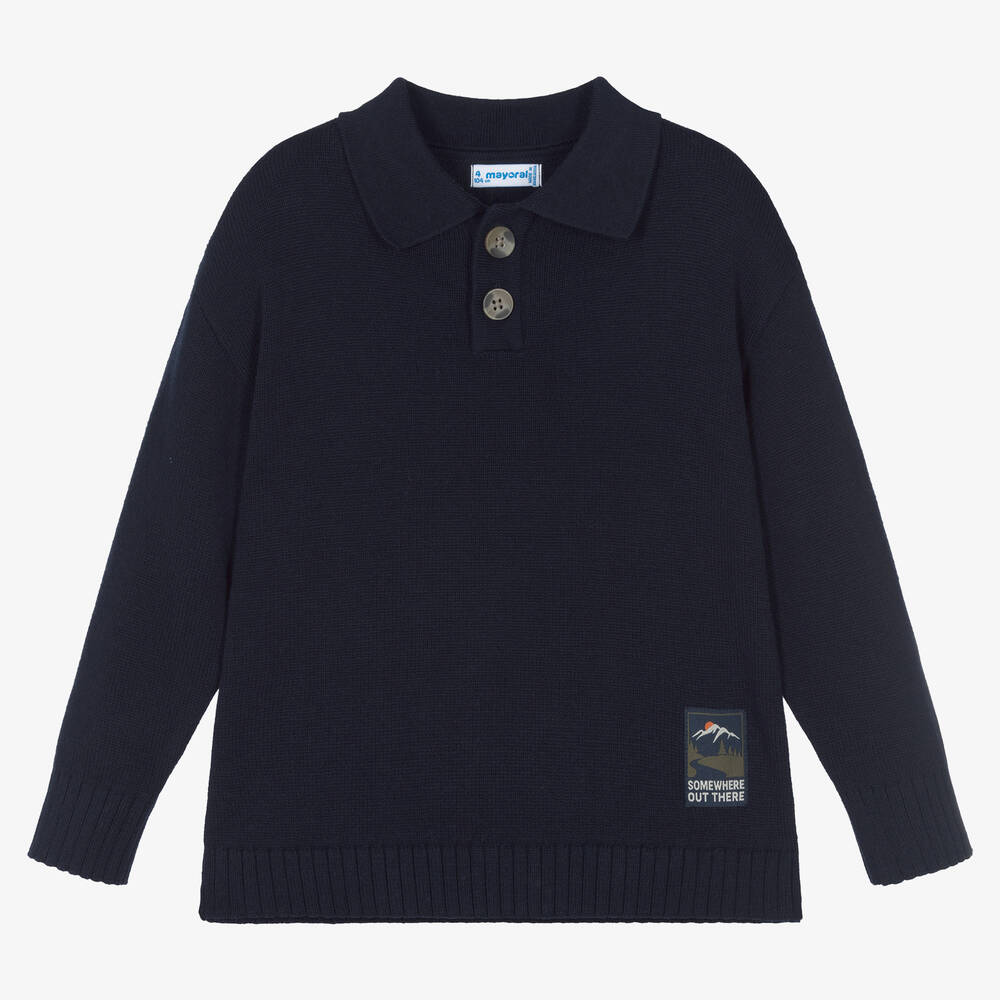 Mayoral - Boys Navy Blue Knitted Cotton Sweater | Childrensalon