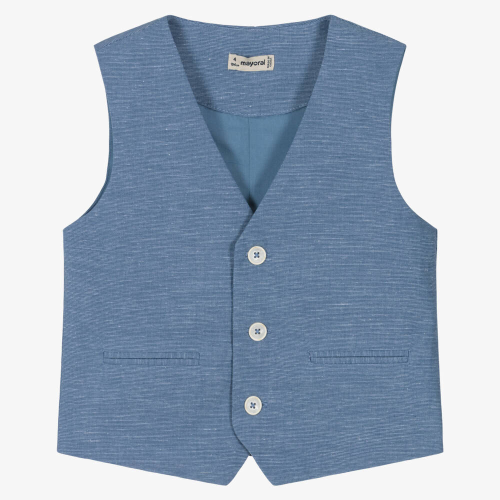 Mayoral-Boys Navy Blue Linen Gilet | Childrensalon Outlet