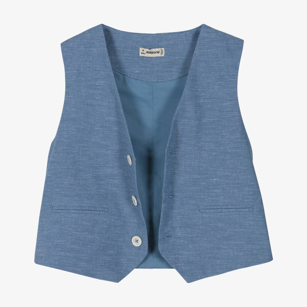 Mayoral-Boys Navy Blue Linen Gilet | Childrensalon Outlet