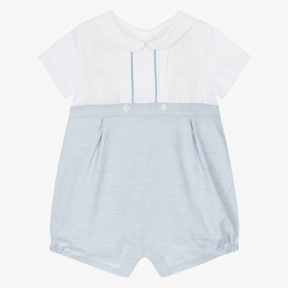 Mayoral Newborn-Boys Navy Blue Linen Romper | Childrensalon Outlet