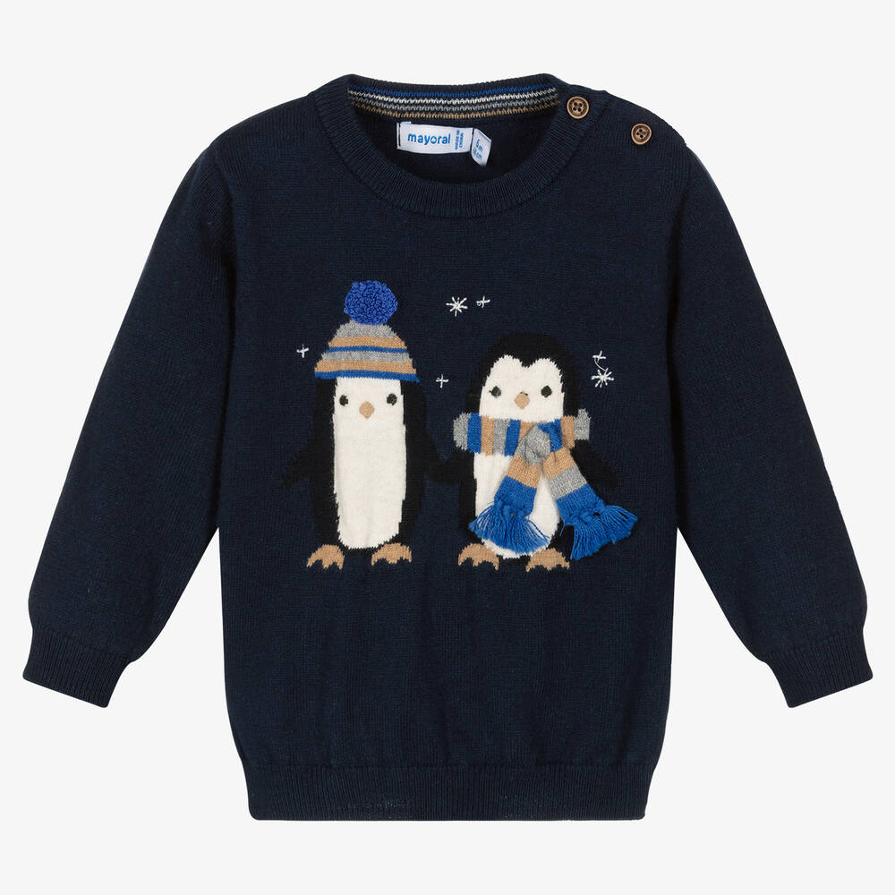 Mayoral - Синий свитер с пингвинами для мальчиков | Childrensalon