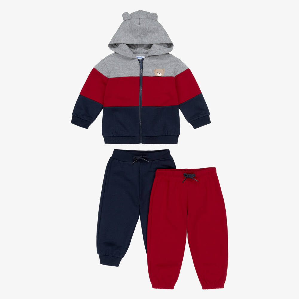 Mayoral-Boys Navy Blue & Red Cotton Teddy Bear Tracksuit Set | Childrensalon Outlet