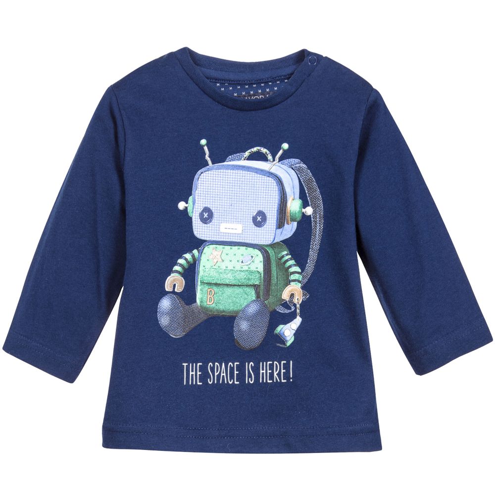 Mayoral - Boys Navy Blue Robot Print Top | Childrensalon