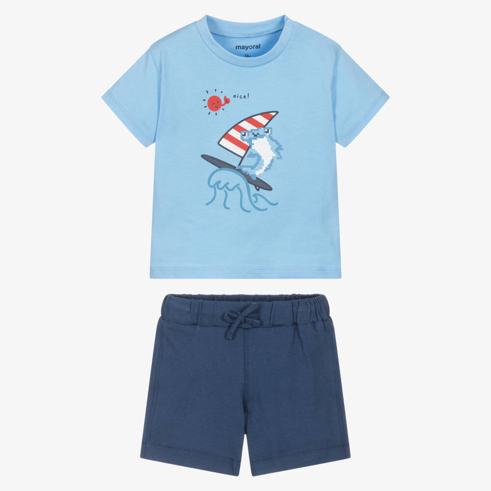 Mayoral-Boys Navy Blue Shark Short Set | Childrensalon Outlet