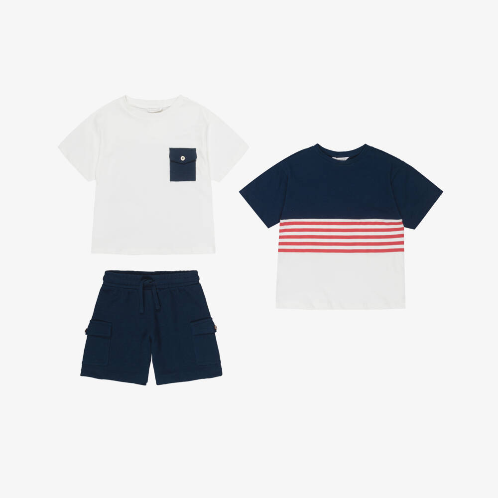 Mayoral-Boys Navy Blue Striped Shorts Trio | Childrensalon Outlet