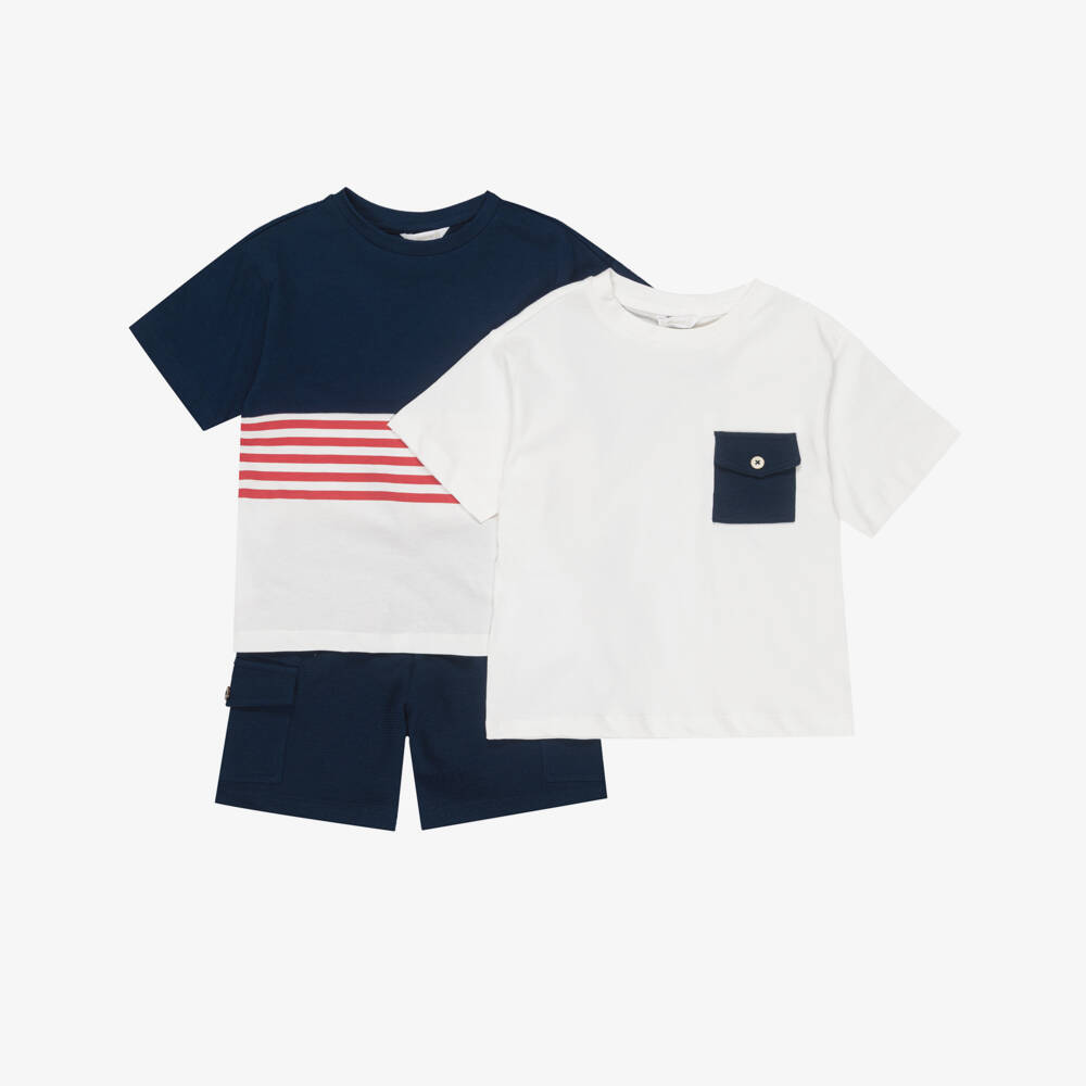 Mayoral-Boys Navy Blue Striped Shorts Trio | Childrensalon Outlet