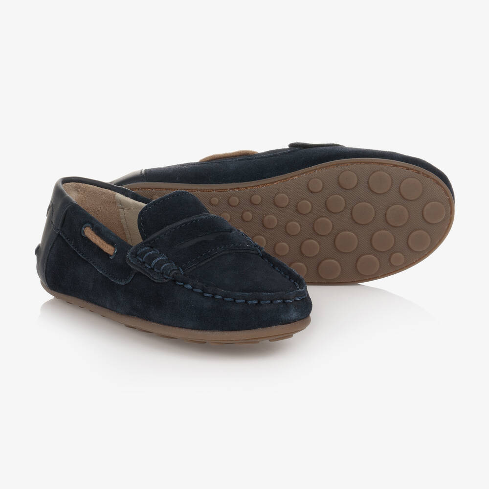 Mayoral - Boys Navy Blue Suede Leather Moccasins | Childrensalon