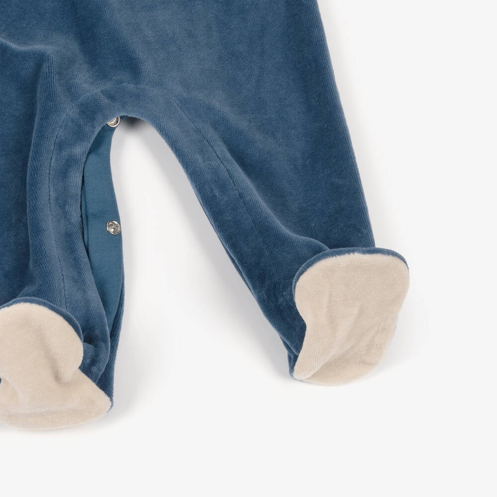 Mayoral Newborn-Boys Navy Blue Velour Babygrow with Car & Train Appliqués | Childrensalon Outlet