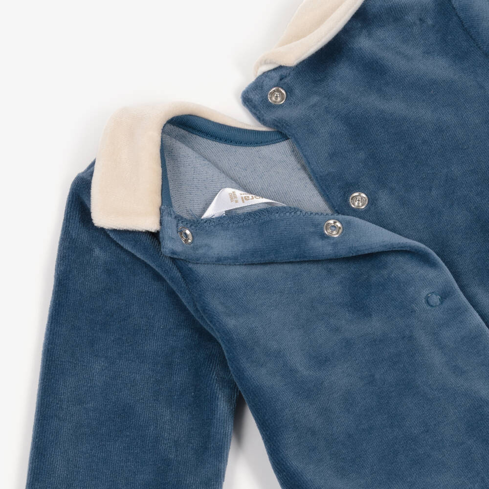 Mayoral Newborn-Boys Navy Blue Velour Babygrow with Car & Train Appliqués | Childrensalon Outlet