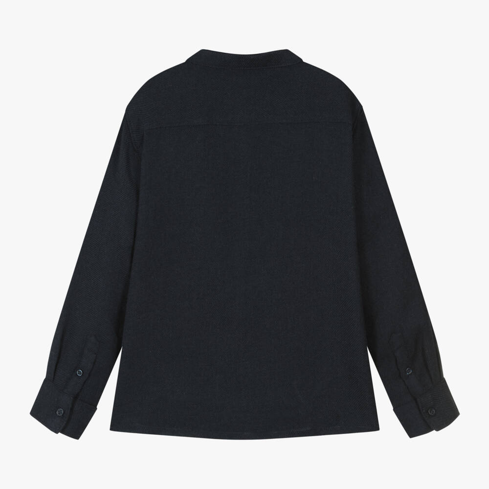 Mayoral-Boys Navy Collarless Twill Shirt | Childrensalon Outlet
