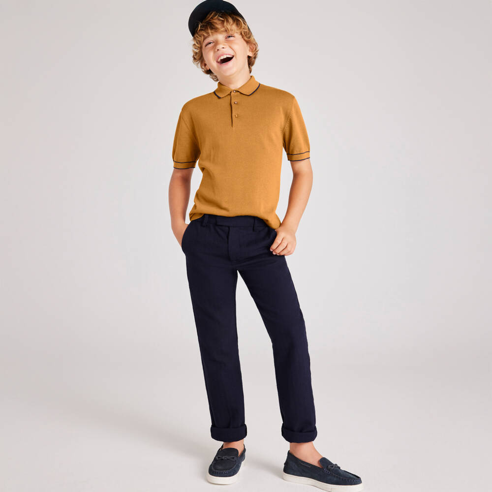Mayoral Nukutavake-Boys Navy Cotton Linen Slacks | Childrensalon Outlet