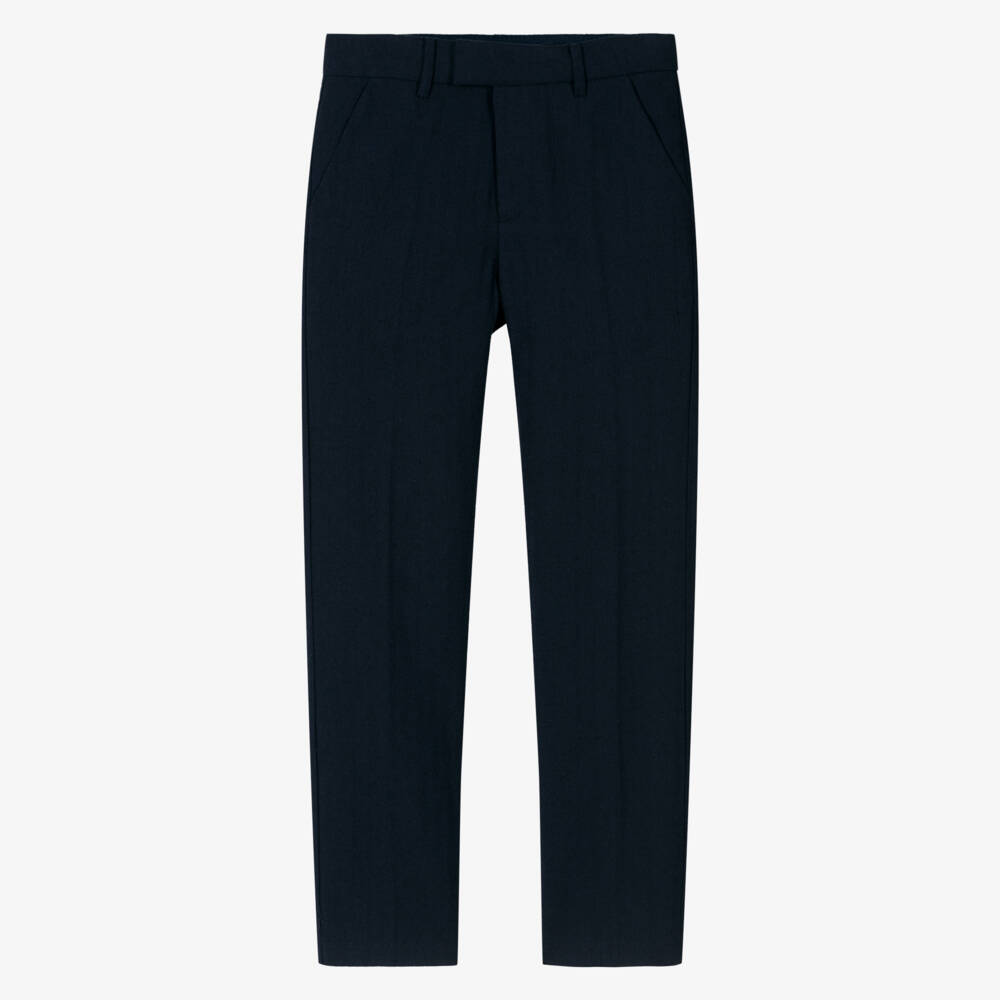Mayoral Nukutavake-Boys Navy Cotton Linen Slacks | Childrensalon Outlet