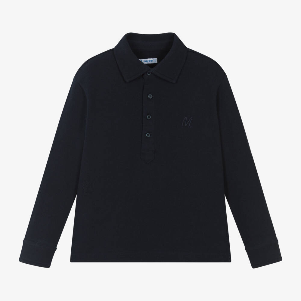 Mayoral-Boys Navy Cotton Polo Shirt | Childrensalon Outlet