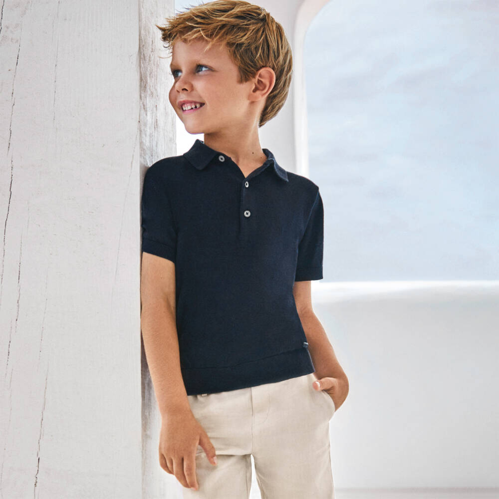Mayoral-Boys Navy Cotton Polo Top | Childrensalon Outlet