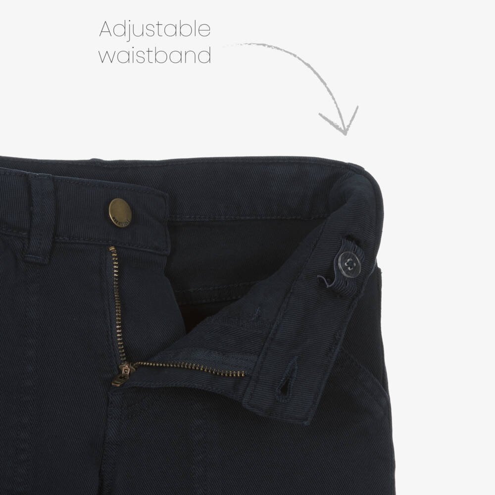 Mayoral Nukutavake-Boys Navy Cotton Twill Trousers | Childrensalon Outlet