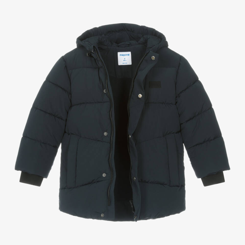 Mayoral-Boys Navy Hooded Puffer Jacket | Childrensalon Outlet