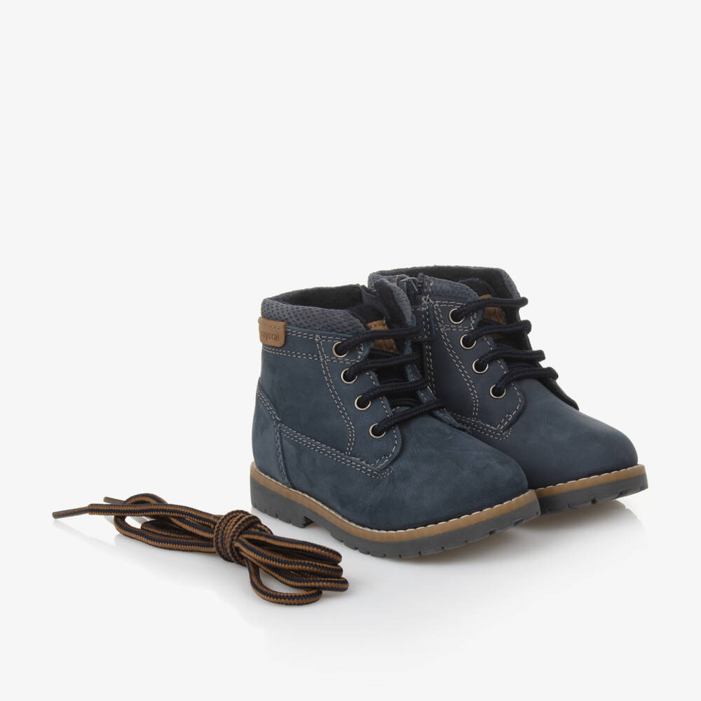 Mayoral-Boys Navy Leather Lace-Up Boots | Childrensalon Outlet