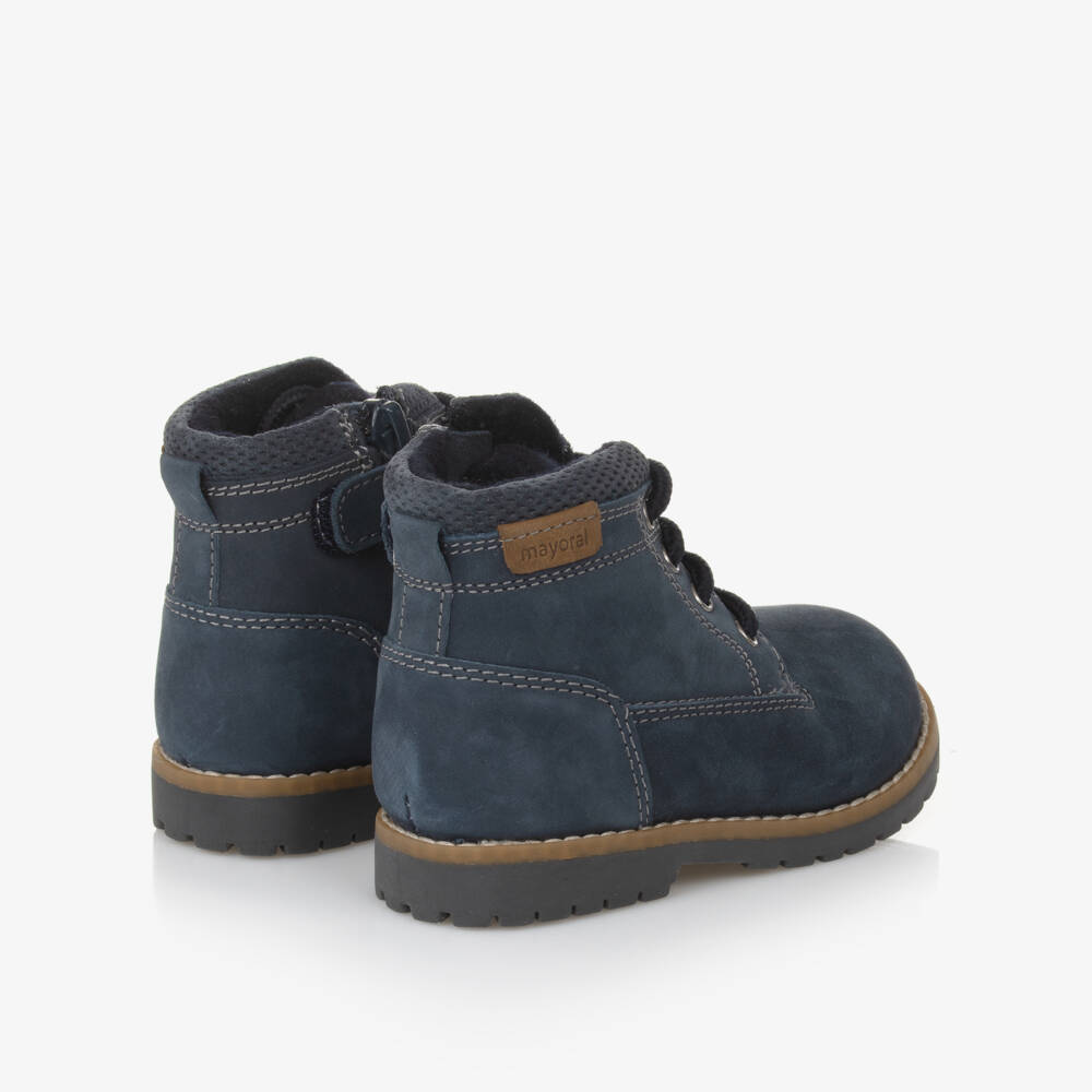 Mayoral-Boys Navy Leather Lace-Up Boots | Childrensalon Outlet
