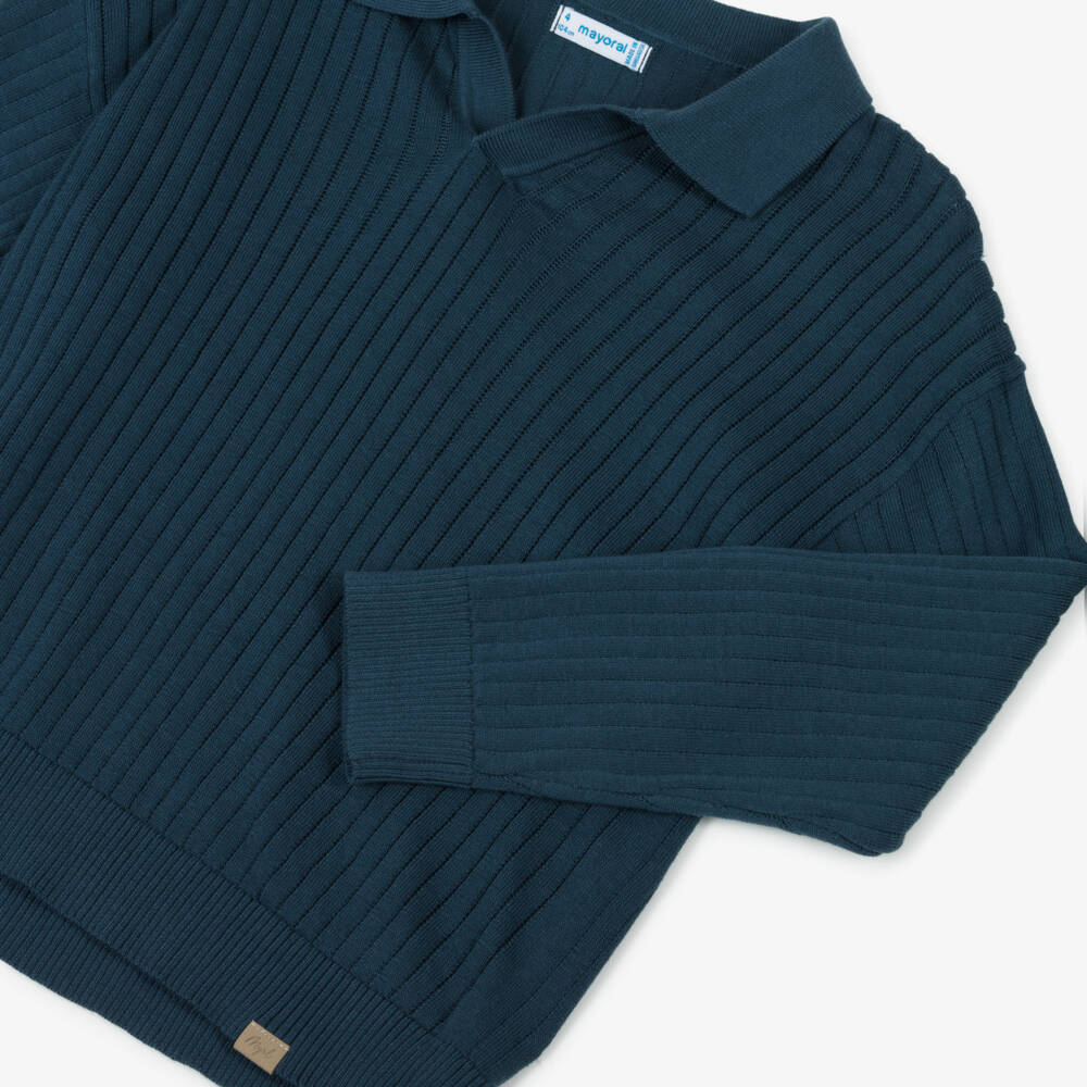 Mayoral-Boys Navy Ribbed Knit Sweater | Childrensalon Outlet
