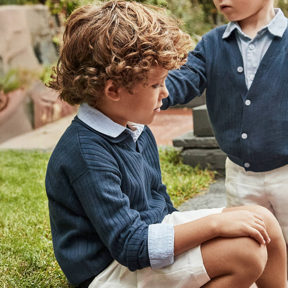 Mayoral-Boys Navy Ribbed Knit Sweater | Childrensalon Outlet