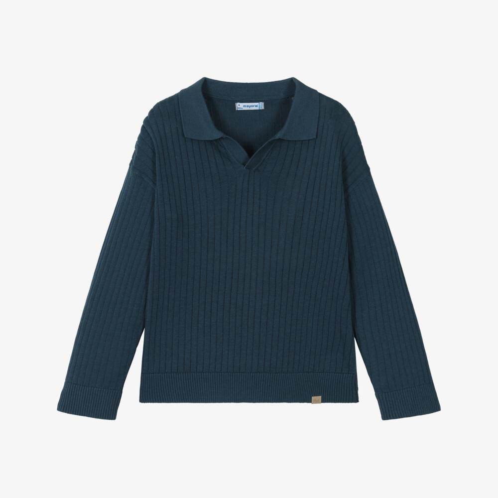 Mayoral-Boys Navy Ribbed Knit Sweater | Childrensalon Outlet
