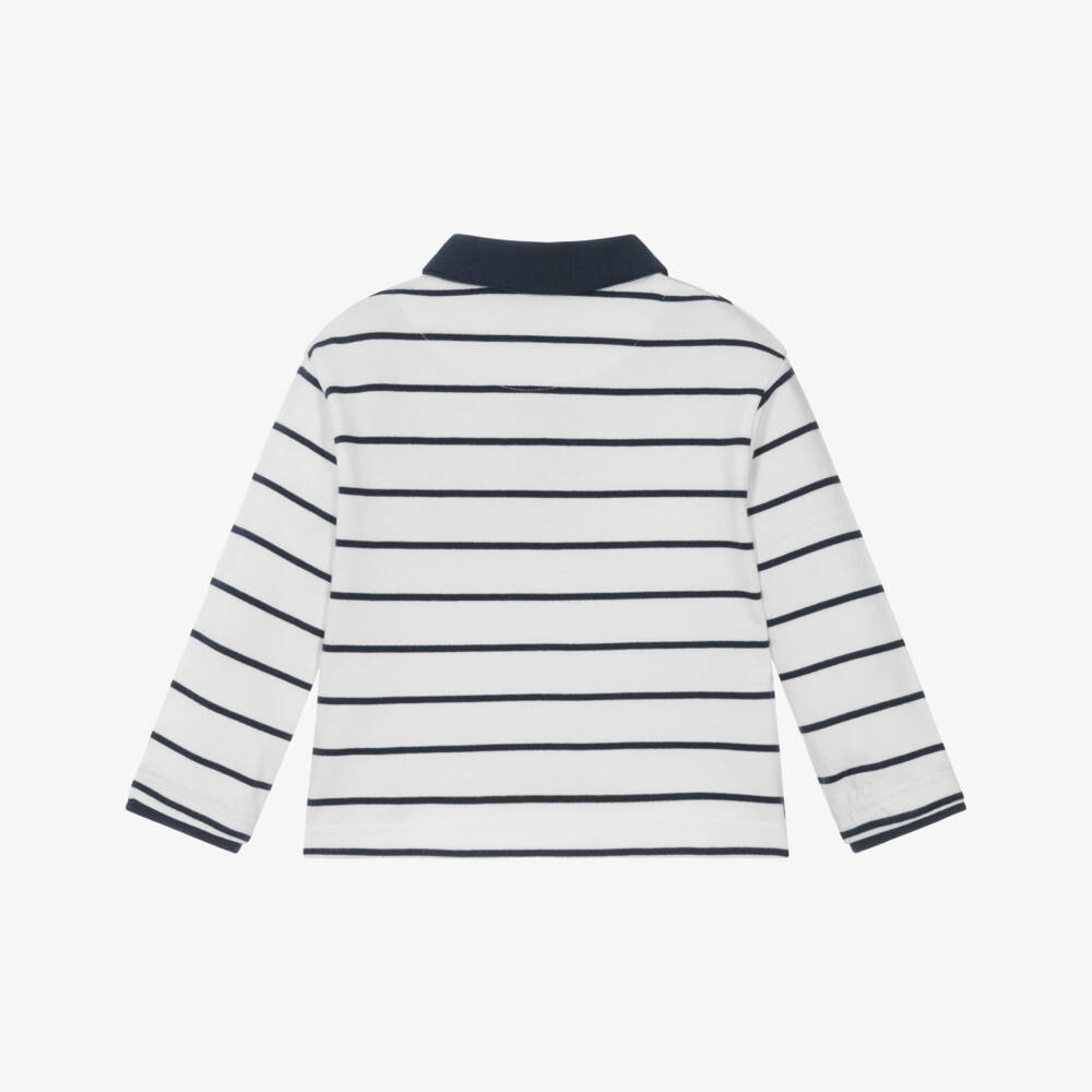 Mayoral-Boys Navy Stripe Cotton Polo Shirt | Childrensalon Outlet
