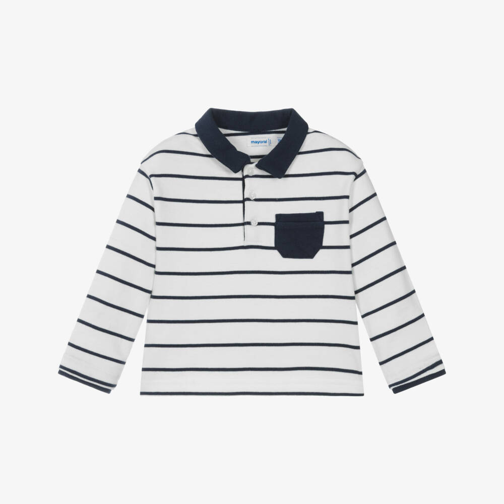 Mayoral-Boys Navy Stripe Cotton Polo Shirt | Childrensalon Outlet