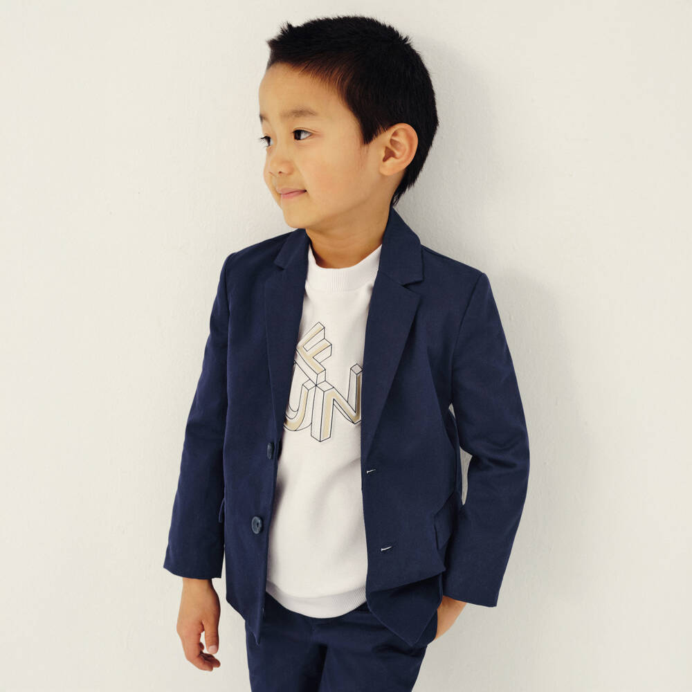 Mayoral-Boys Navy Tailored Cotton Jacket | Childrensalon Outlet