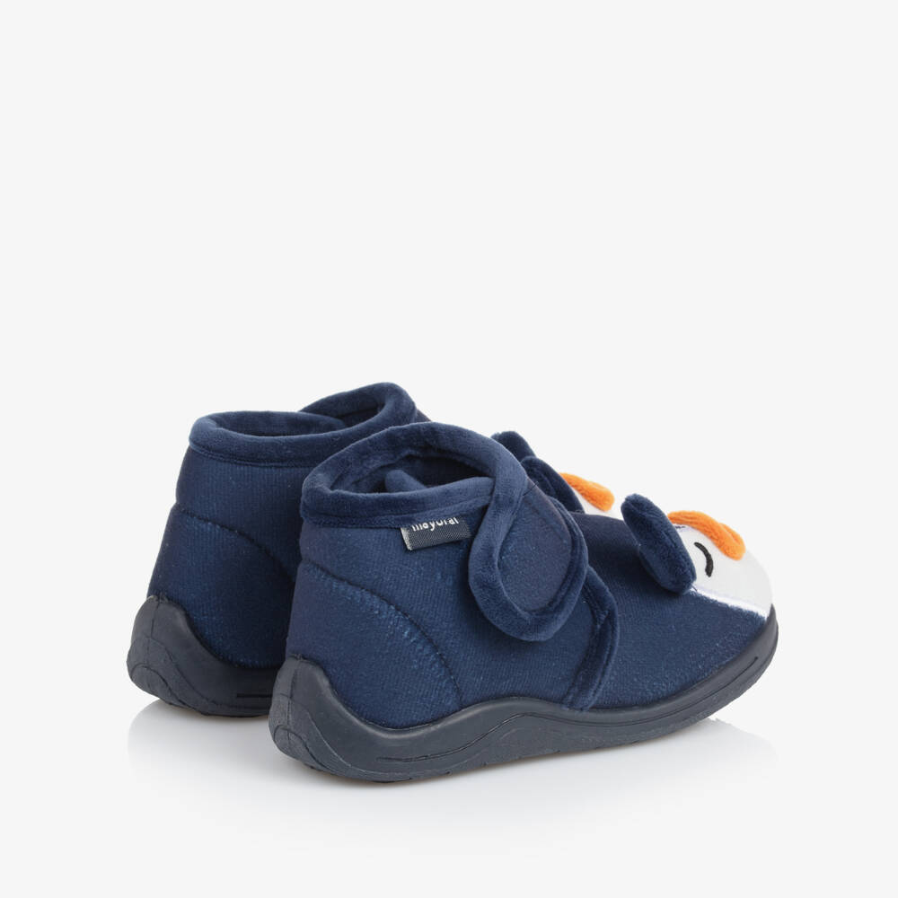 Mayoral-Boys Navy Velour Penguin Booties | Childrensalon Outlet