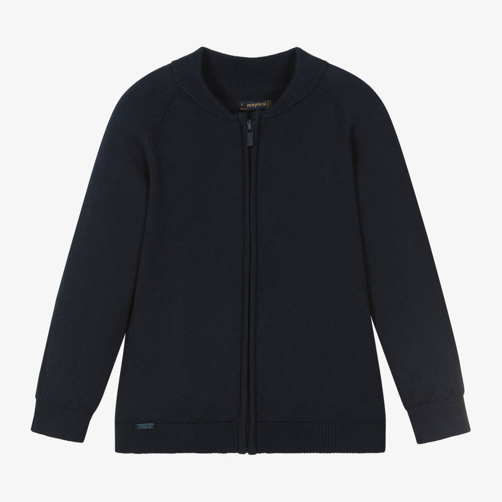 Mayoral-Boys Navy Zipper Cotton Cardigan | Childrensalon Outlet
