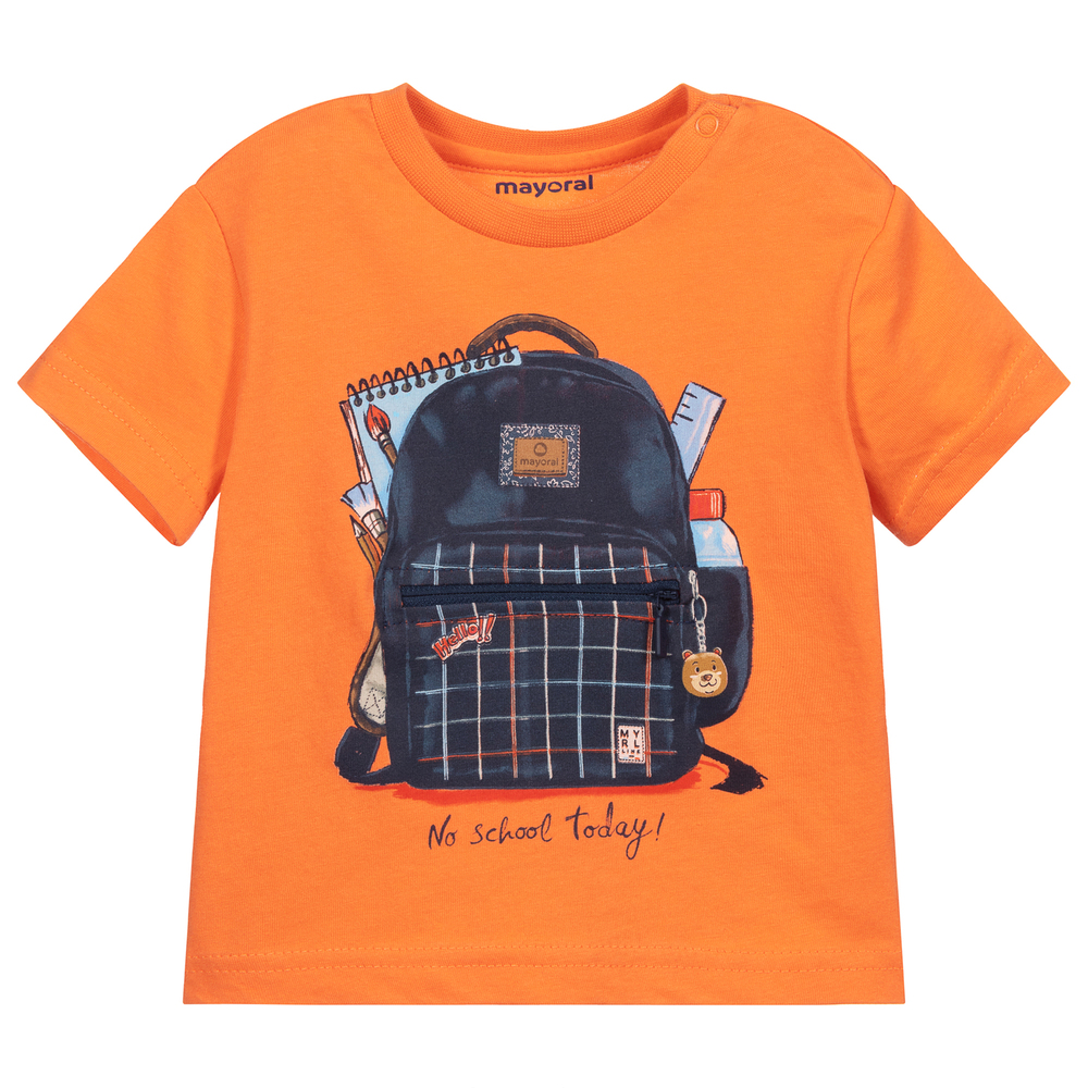 Mayoral - Оранжевая футболка с принтом рюкзака для мальчиков | Childrensalon