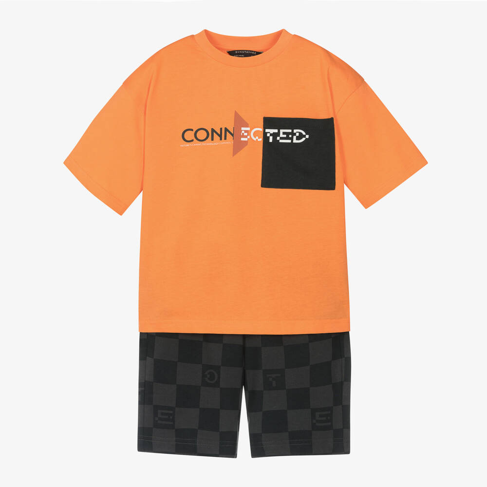 Mayoral Nukutavake-Boys Orange & Black Cotton Shorts Set | Childrensalon Outlet