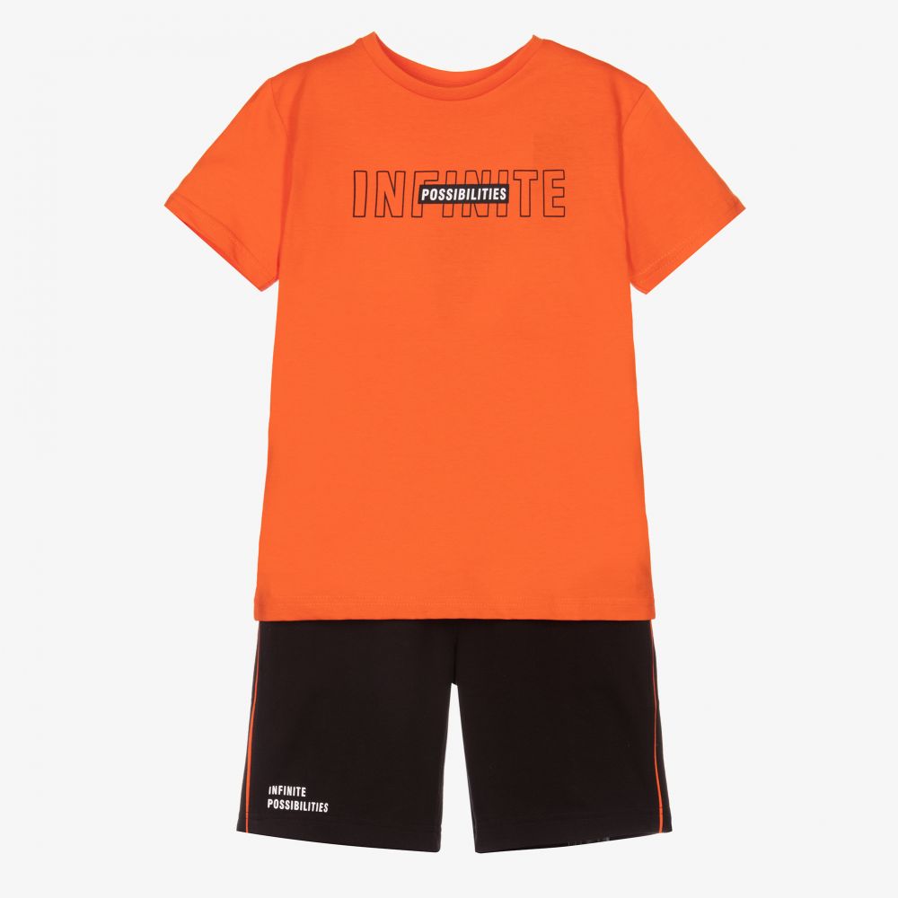 Mayoral Nukutavake-Boys Orange & Black Shorts Set | Childrensalon Outlet
