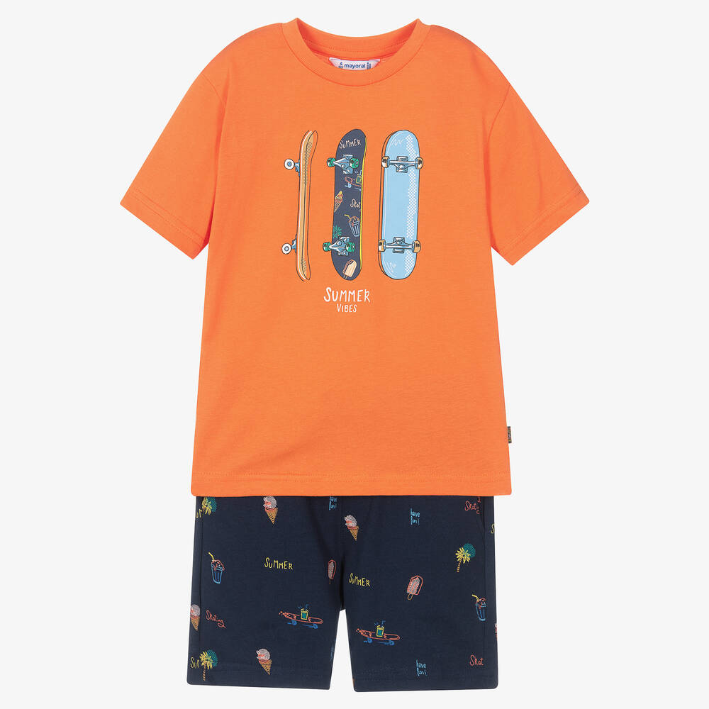 Mayoral - Ensemble short coton bleu et orange | Childrensalon