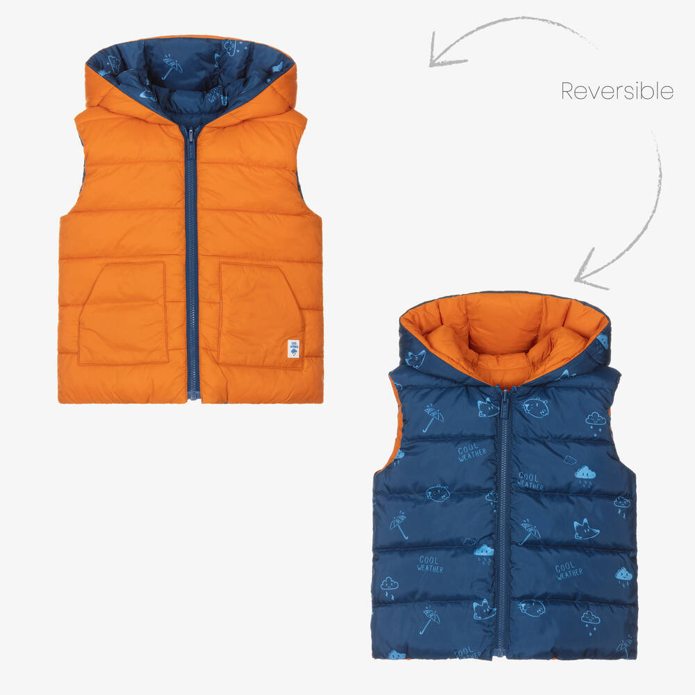 Mayoral - Boys Orange & Blue Reversible Gilet | Childrensalon