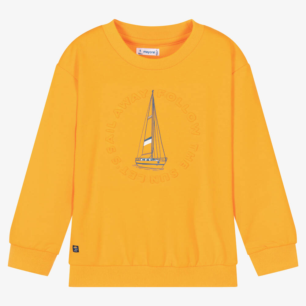 Mayoral - Sweat orange en coton bateau garçon | Childrensalon