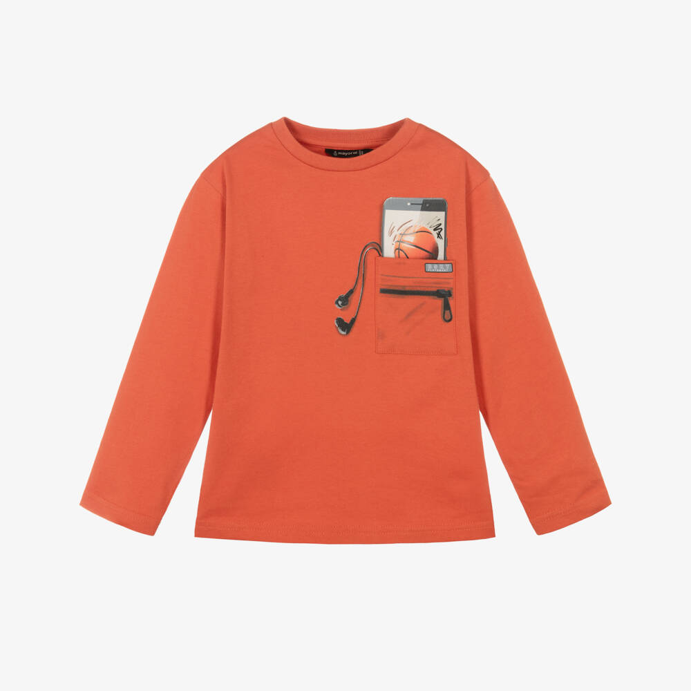 Mayoral-Boys Orange Cotton Jersey Pocket Top | Childrensalon Outlet