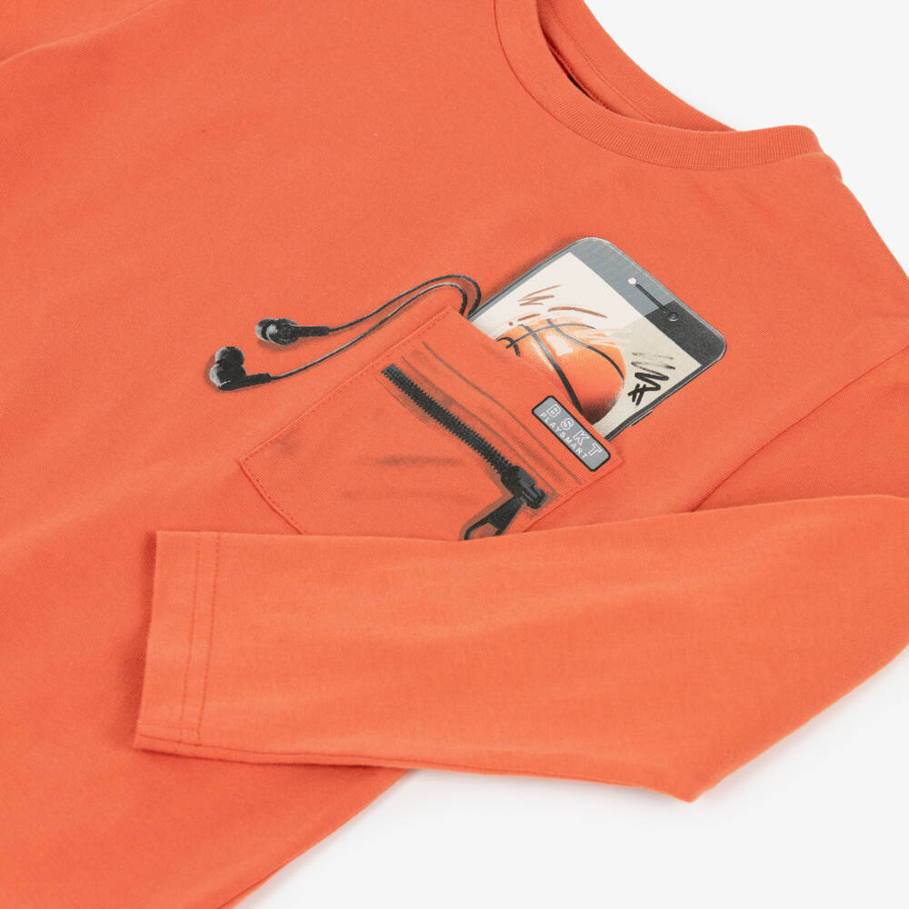 Mayoral-Boys Orange Cotton Jersey Pocket Top | Childrensalon Outlet