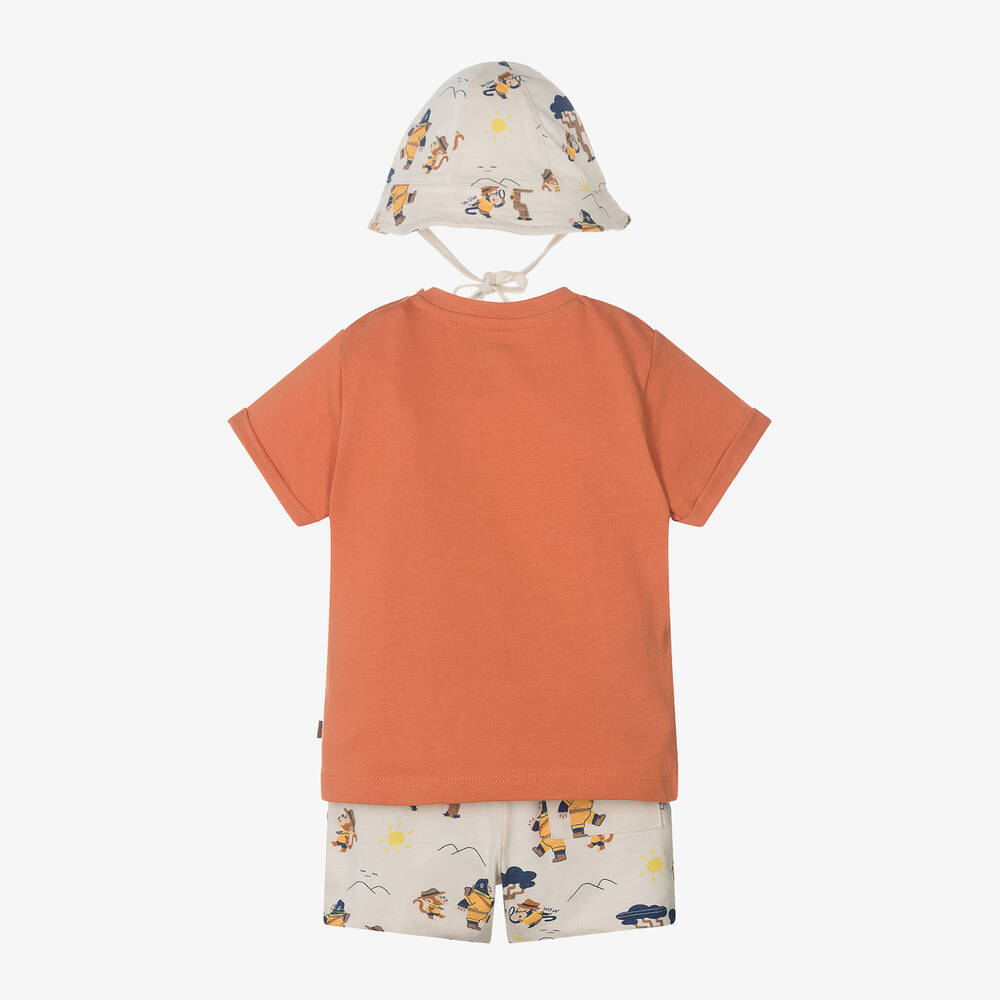 Mayoral-طقم شورت أطفال ولادي قطن لون بيج وبرتقالي | Childrensalon Outlet