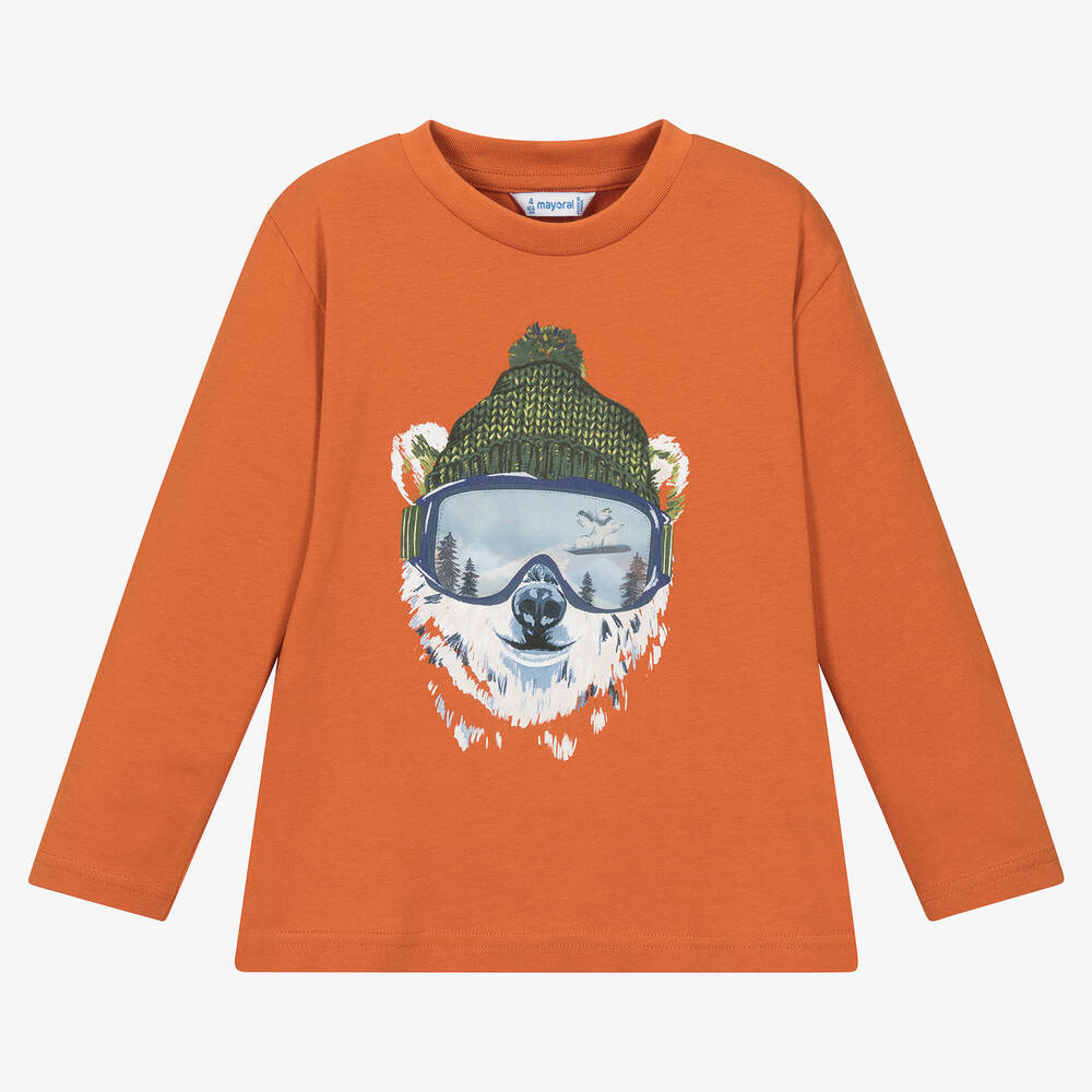 Mayoral - Boys Orange Cotton Polar Bear Top | Childrensalon