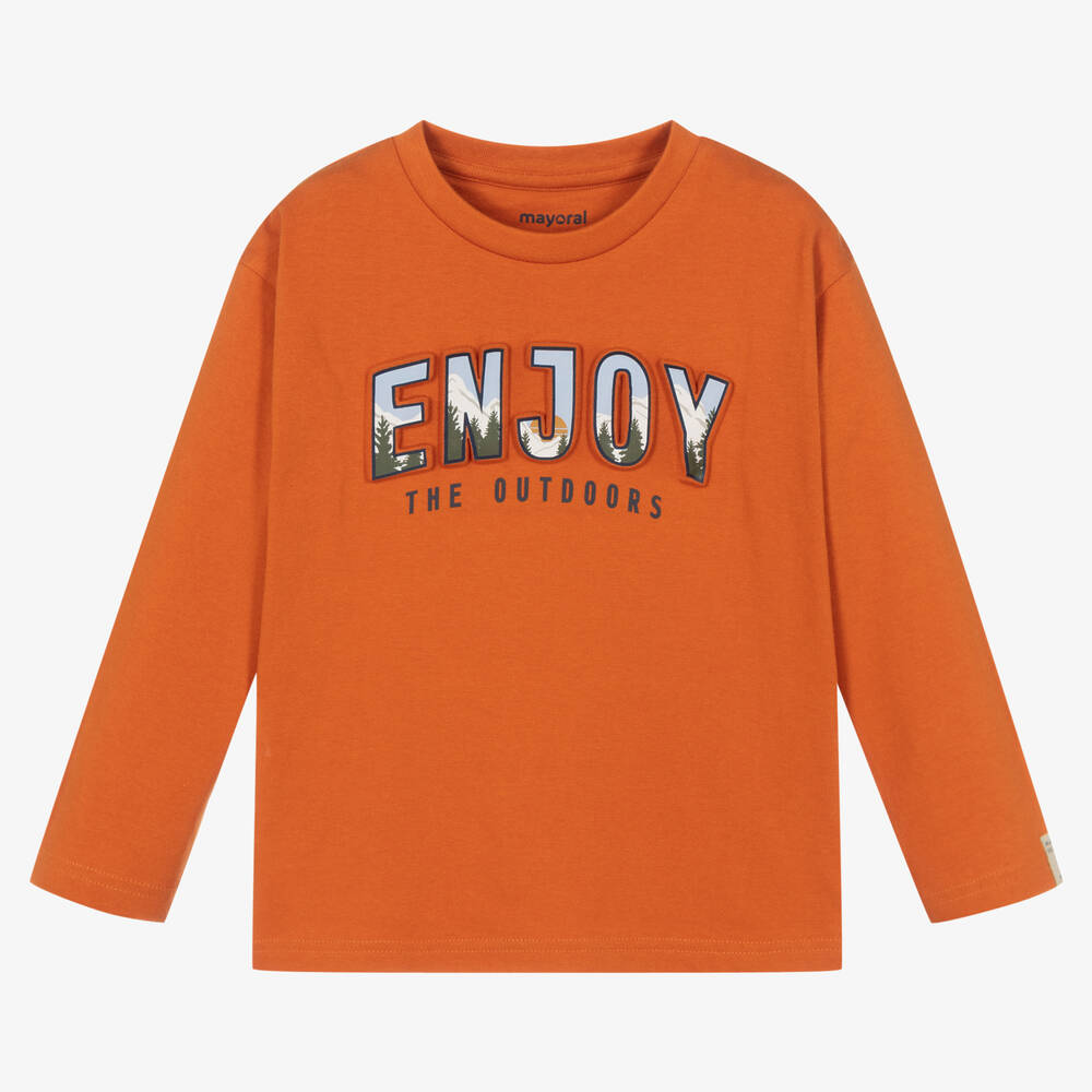 Mayoral - Оранжевый хлопковый топ с надписью | Childrensalon