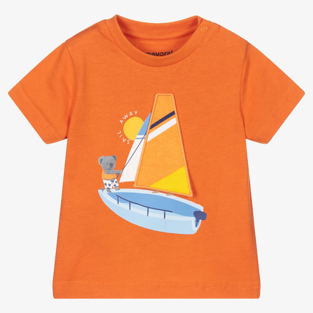 Mayoral-Оранжевая хлопковая футболка для мальчиков | Childrensalon Outlet