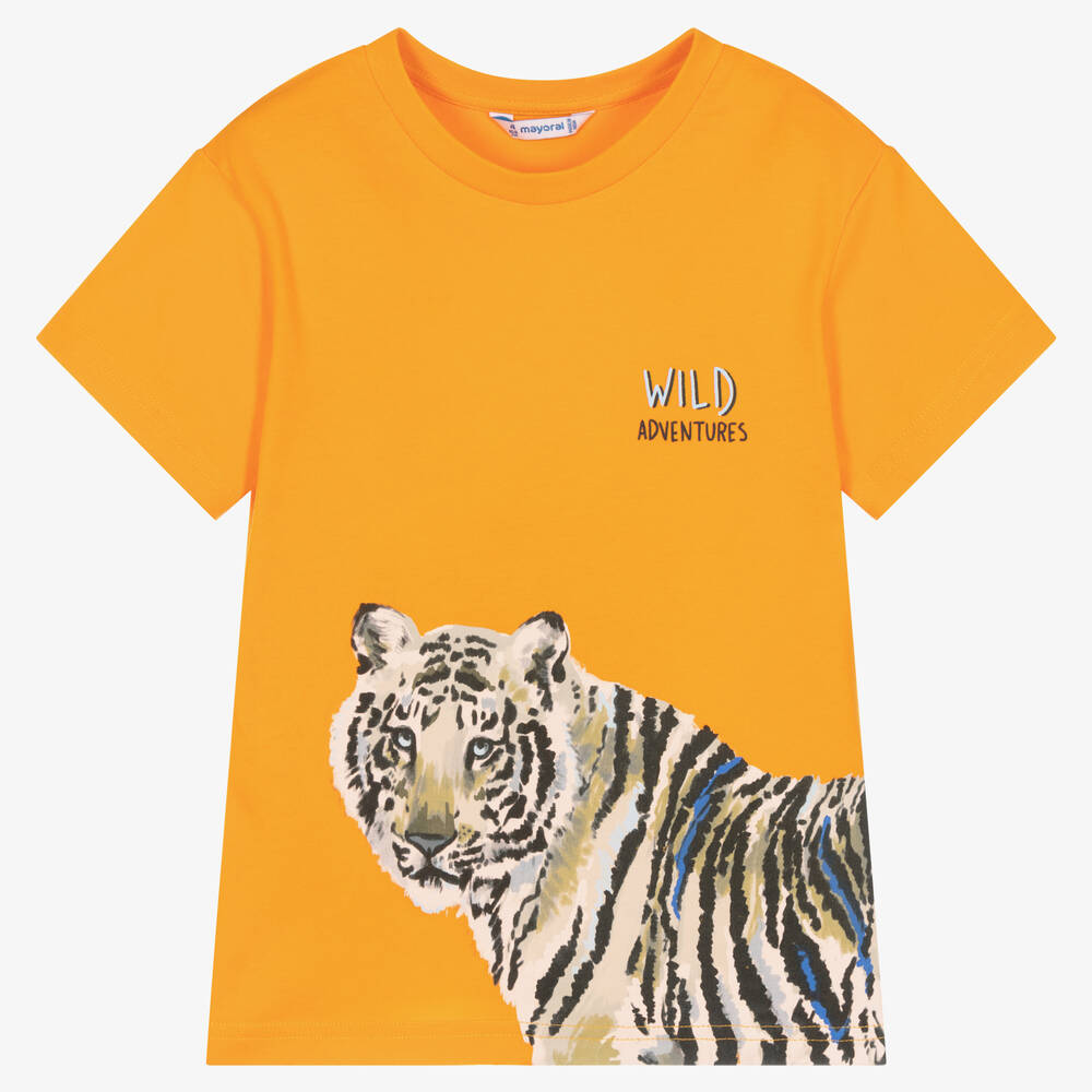 Mayoral - Boys Orange Cotton Tiger T-Shirt | Childrensalon