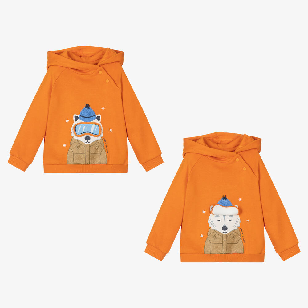 Mayoral-Boys Orange Cotton Woolf Print Hoodie | Childrensalon Outlet